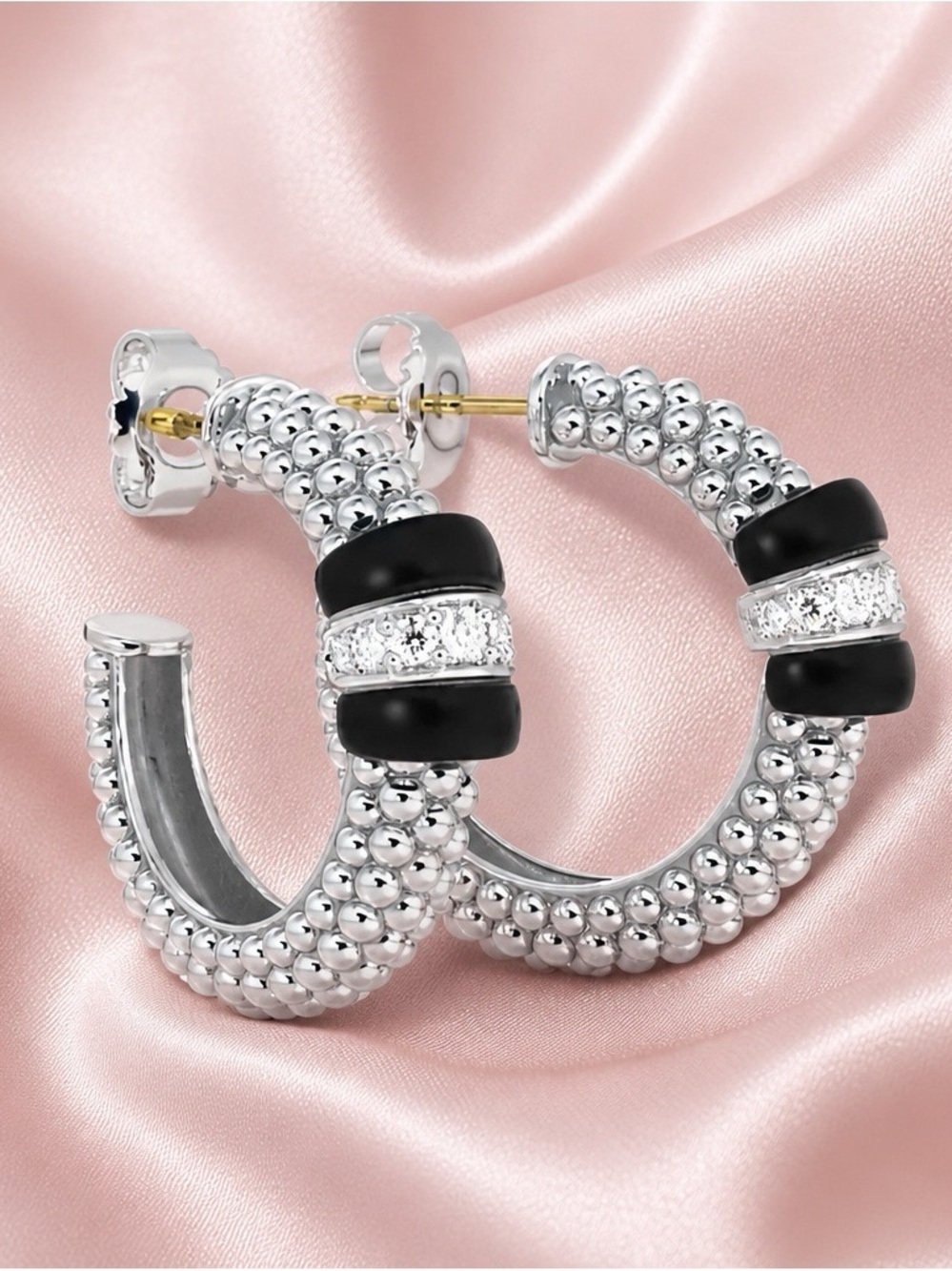 LAGOS genuine Diamonds, caviar setting.
925 S.silver Hoop Earrings, NEW!